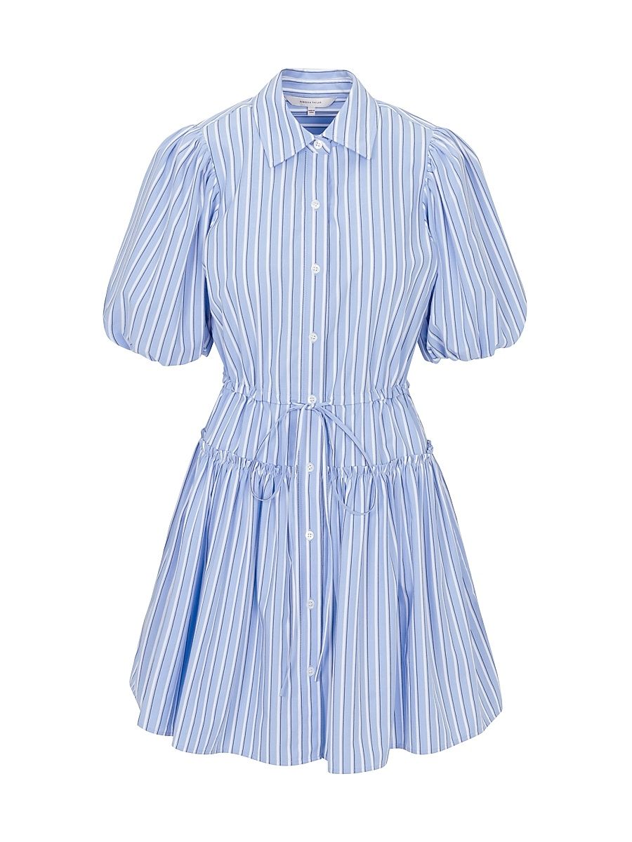 Women's Priya Striped Cotton Mini-Shirtdress - Blue Stripe - Size XS