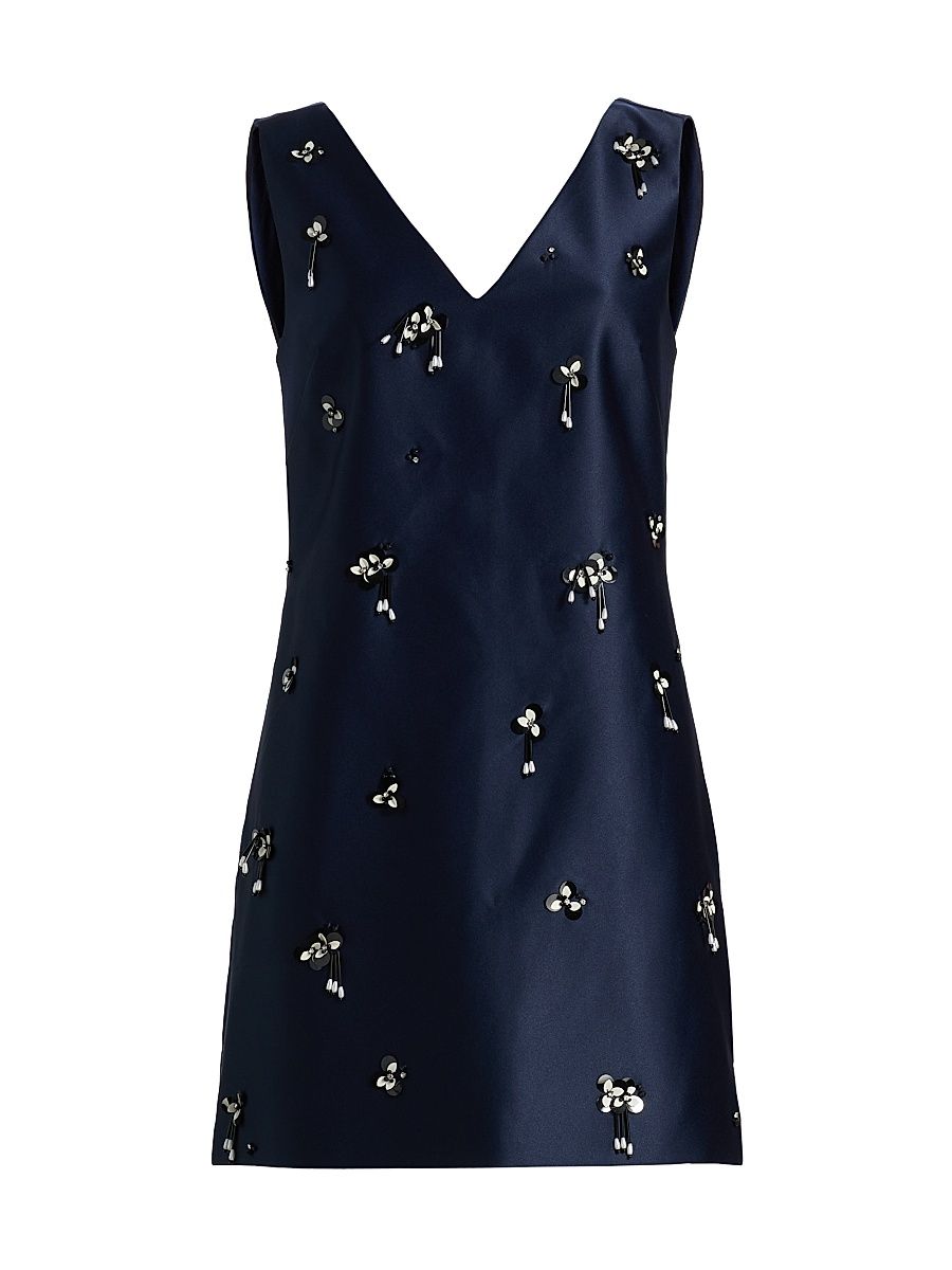 Women's Halston Floral Sequin-Embellished Satin Minidress - Midnight - Size 10