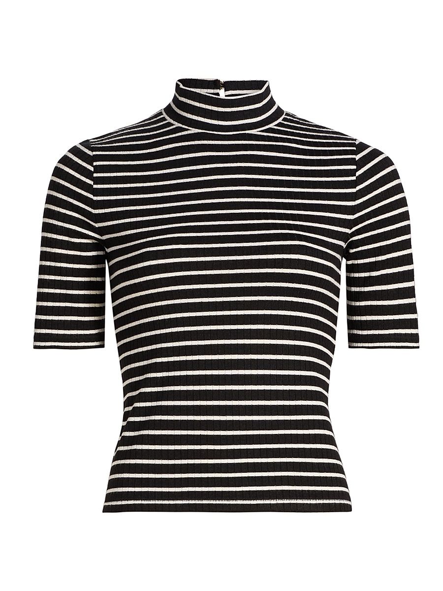 Women's The Knit Striped Rib-Knit T-Shirt - Black Multi - Size Large