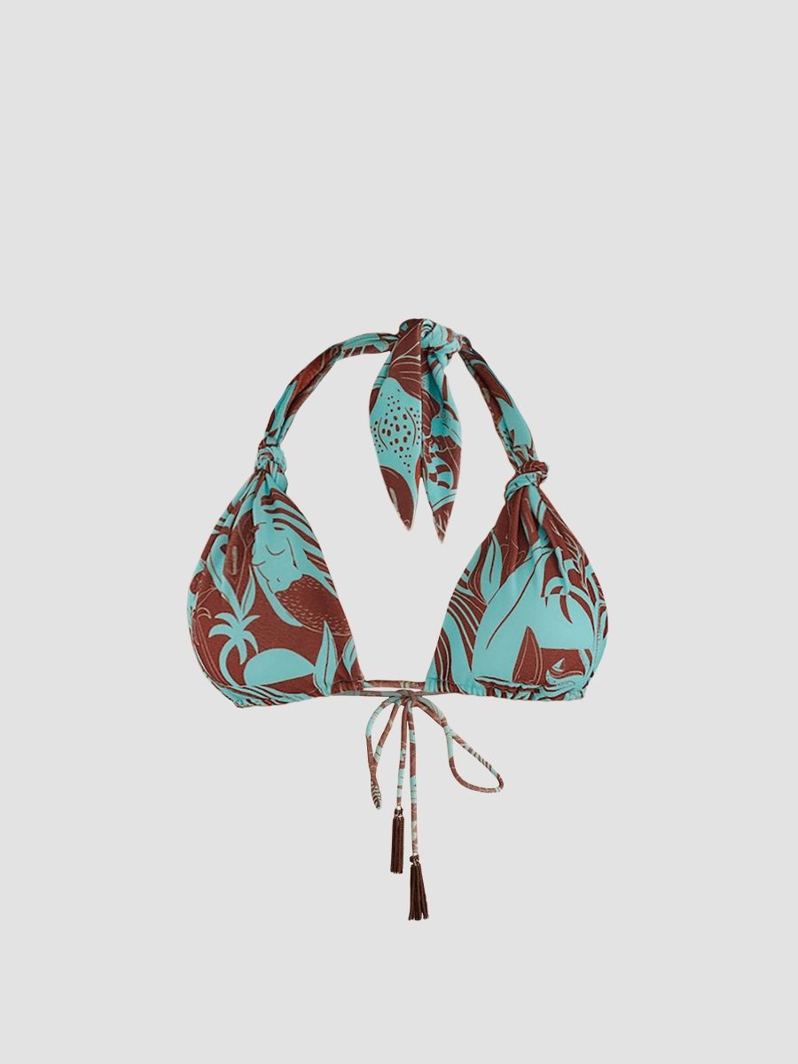 Farm Rio Women's Tropical Print Elongated Bikini Top - Blue - Size XS