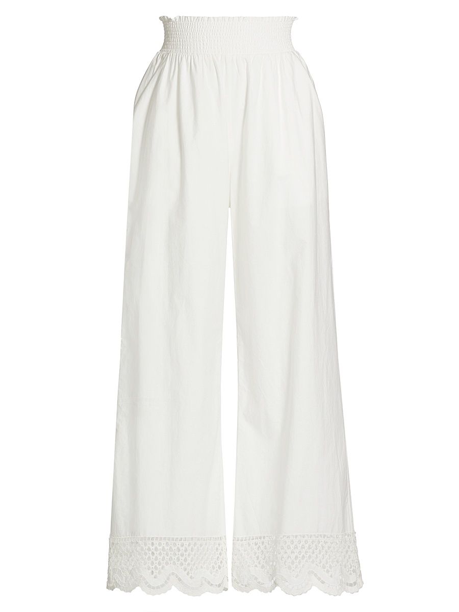 Women's Henrik Cotton Scalloped Pants - White - Size XS