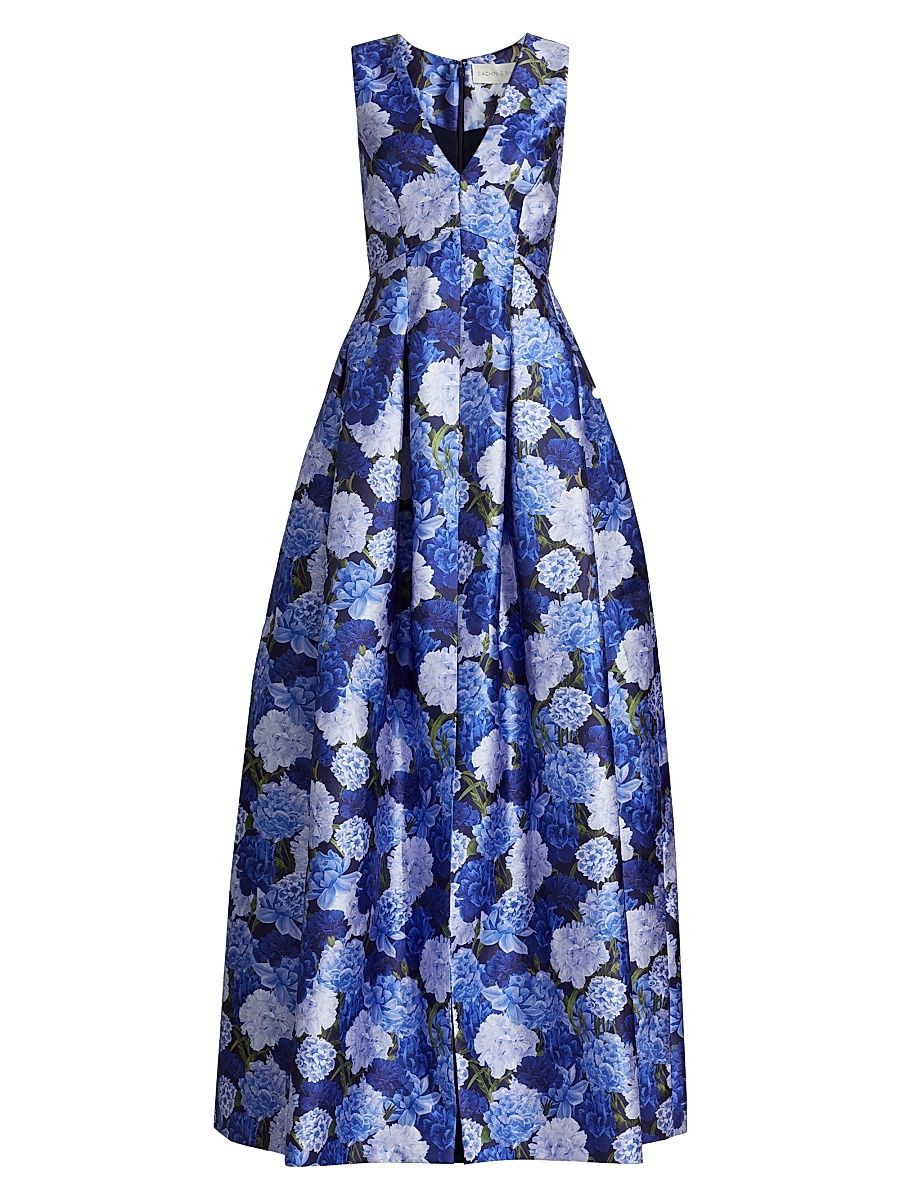 Women's Brooke Floral Satin Gown - Rosa Azurro - Size 4