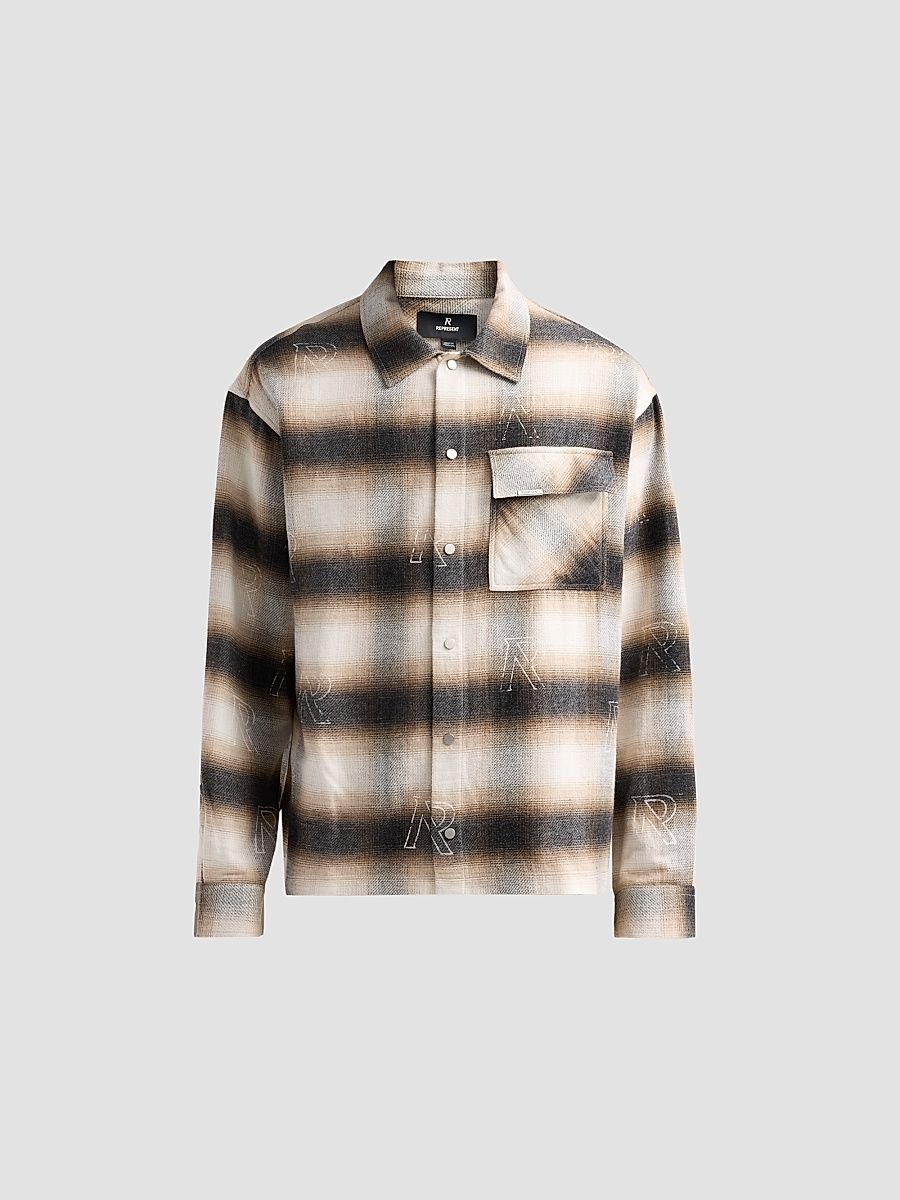 Men's All Over Initial Cotton-Blend Flannel Shirt - Latte - Size XXL