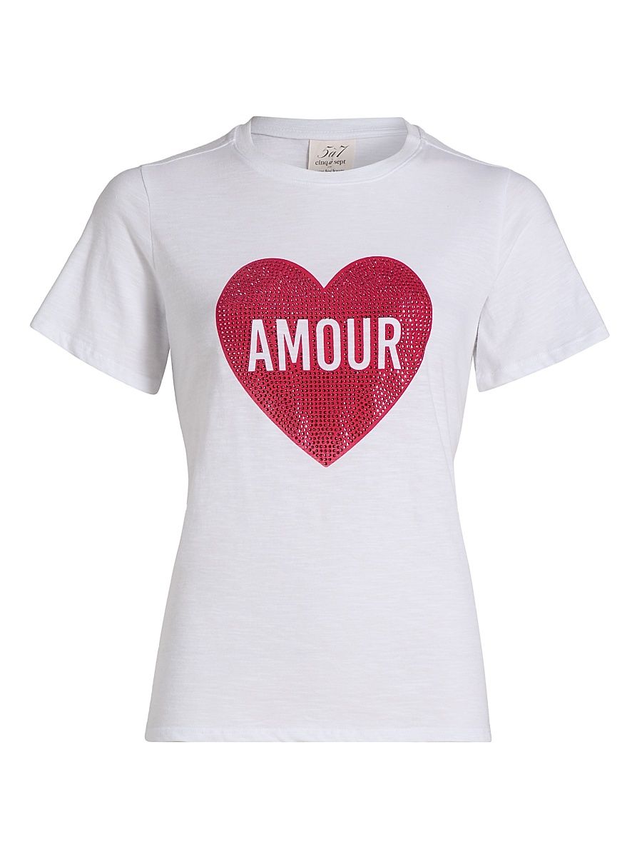 Women's Heatset Amour Heart T-Shirt - White Rose - Size XL