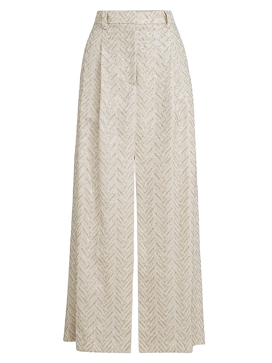 Women's Dazzling Maxi Chevron Embroidery Sartorial Skirt in Linen - Beige - Size 8