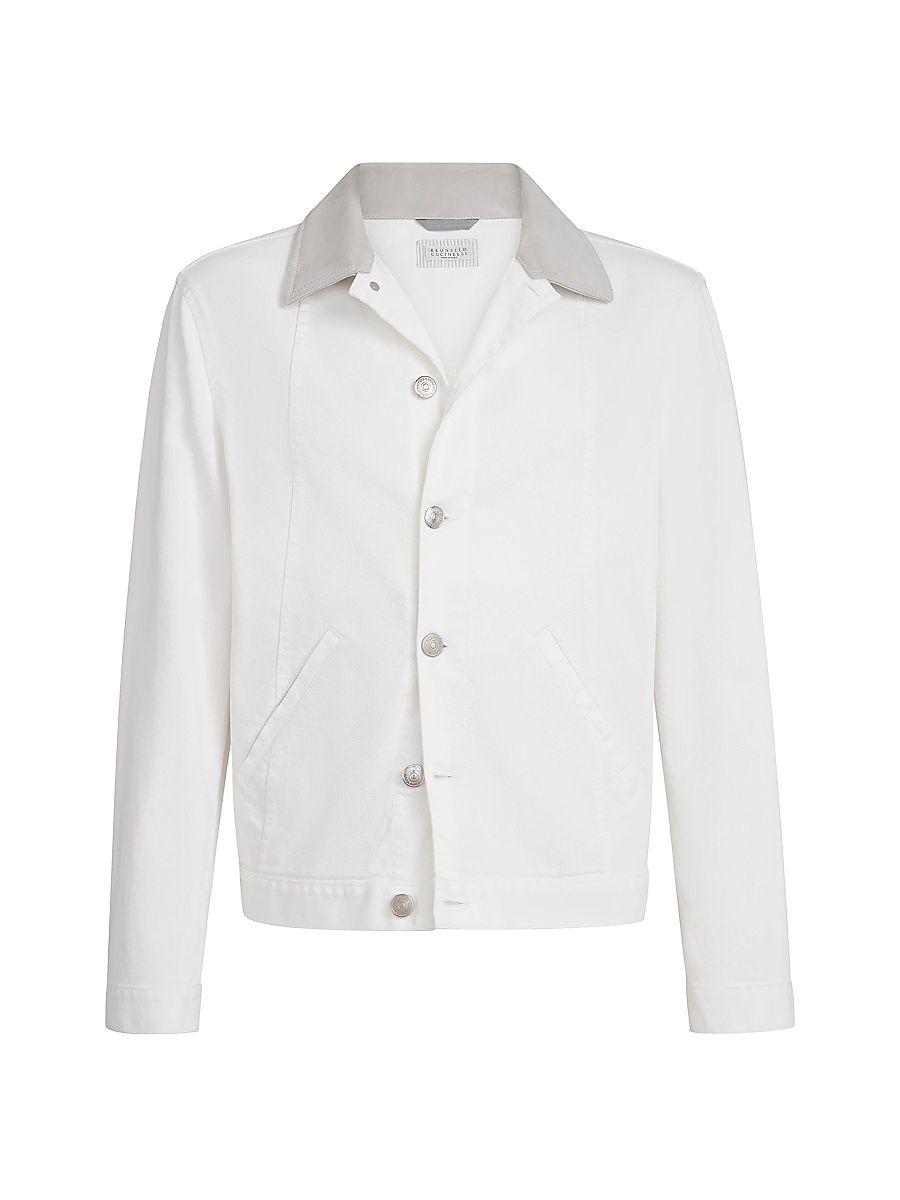 Men's Garment Dyed Outerwear Jacket in Comfort Cotton Lightweight Denim - Snow - Size 48