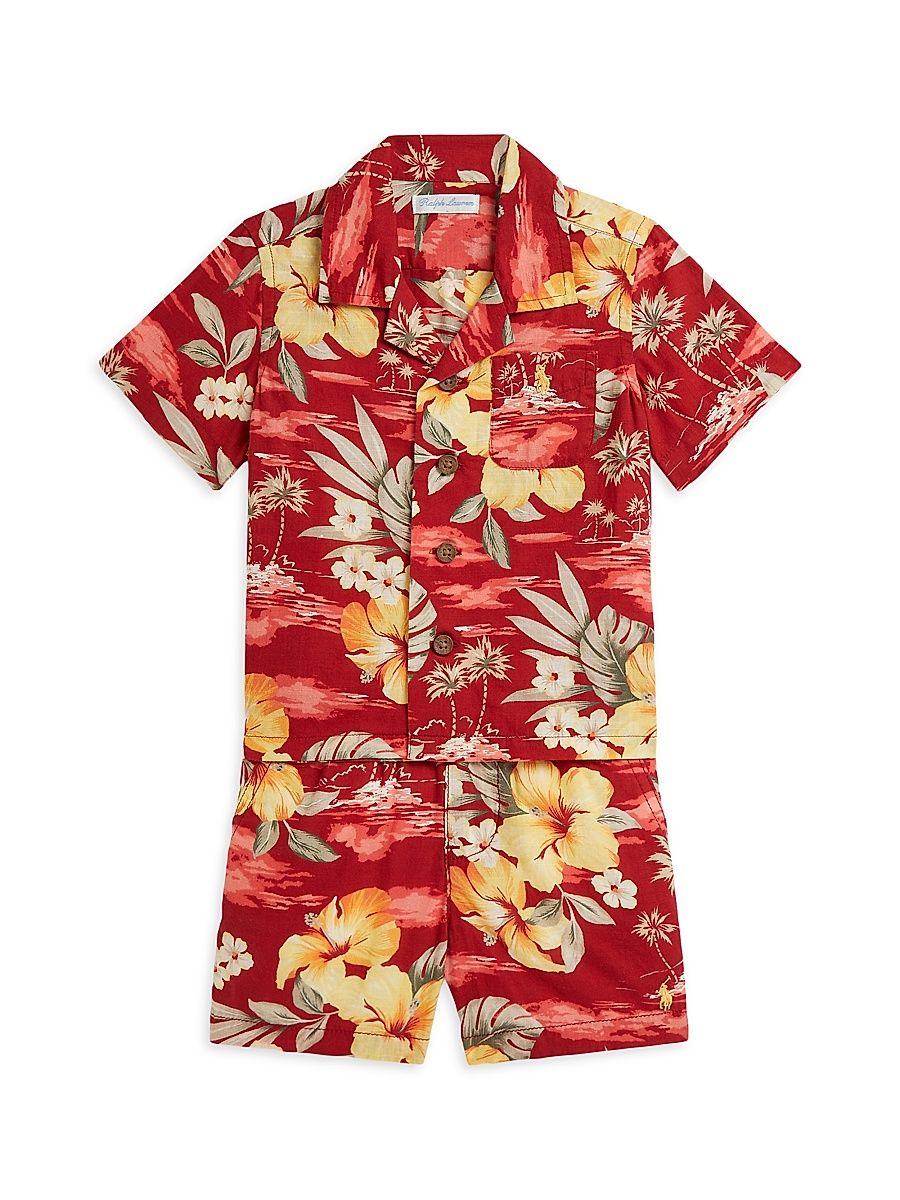 Baby Boy's Floral Cotton Shirt & Shorts Set - Hibiscus Paradise - Size 9 Months