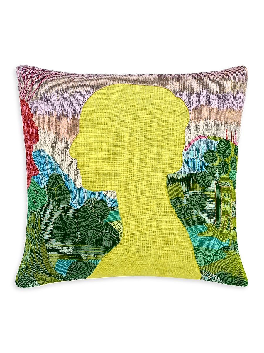 Renaissance Landscape Beaded Pillow - Yellow