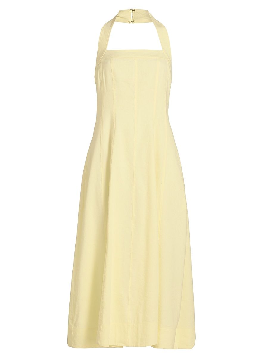 Women's Elinor Linen-Blend Midi-Dress - Light Canary - Size 14