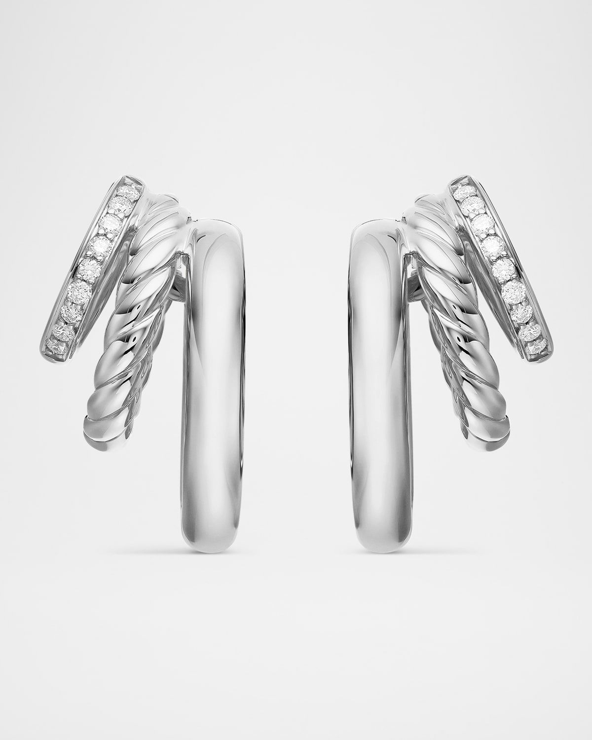 DY Mercer 3-Row Hoop Earrings with Diamonds in Silver, 21mm