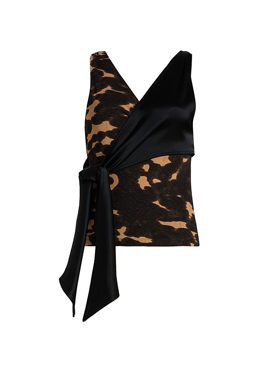 Women's Grow Neca Draped Printed Top - Midnight Mocha Apricot Black - Size XS