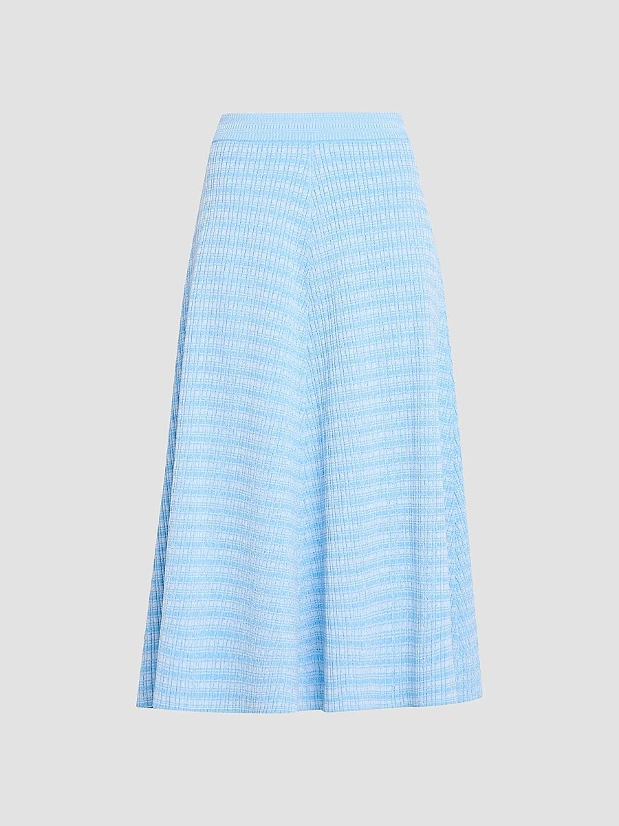 Women's Rib-Knit Cotton-Blend Midi Skirt - Light Blue White - Size XL