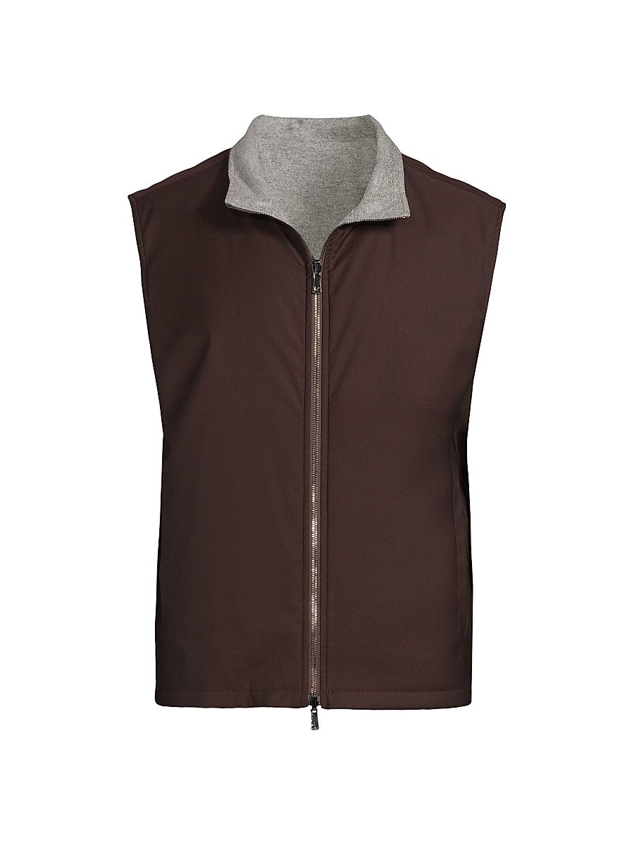 Men's Reversible Wool-Blend Vest - Dark Brown - Size 44