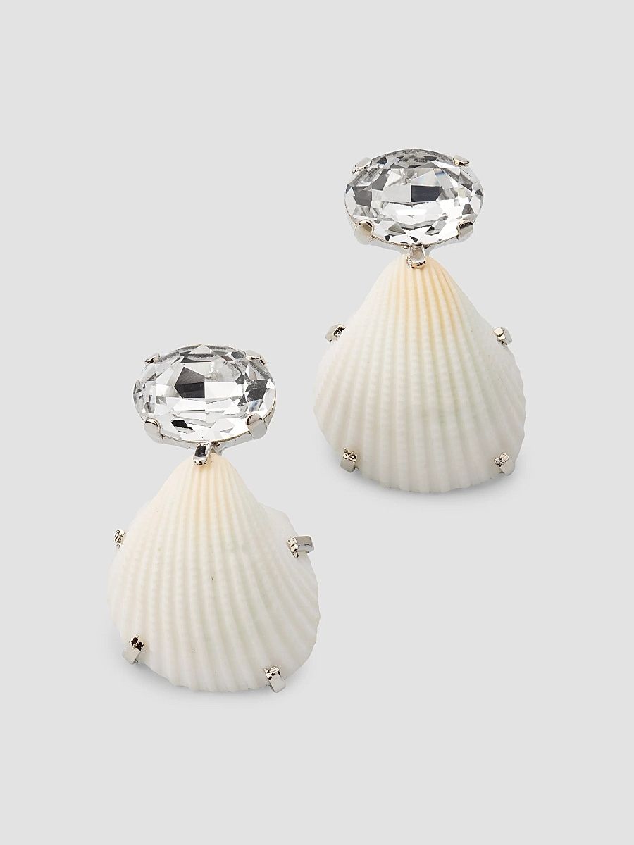 Women's Kauai Silvertone, Clamshell & Austrian Crystal Drop Earrings - Dove