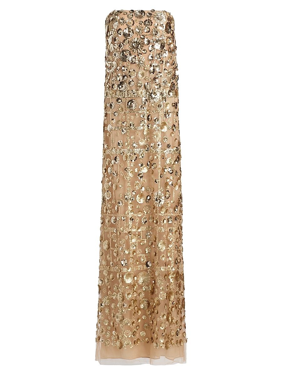 Women's Strapless Embellished Flower Column Gown - Gold - Size 6