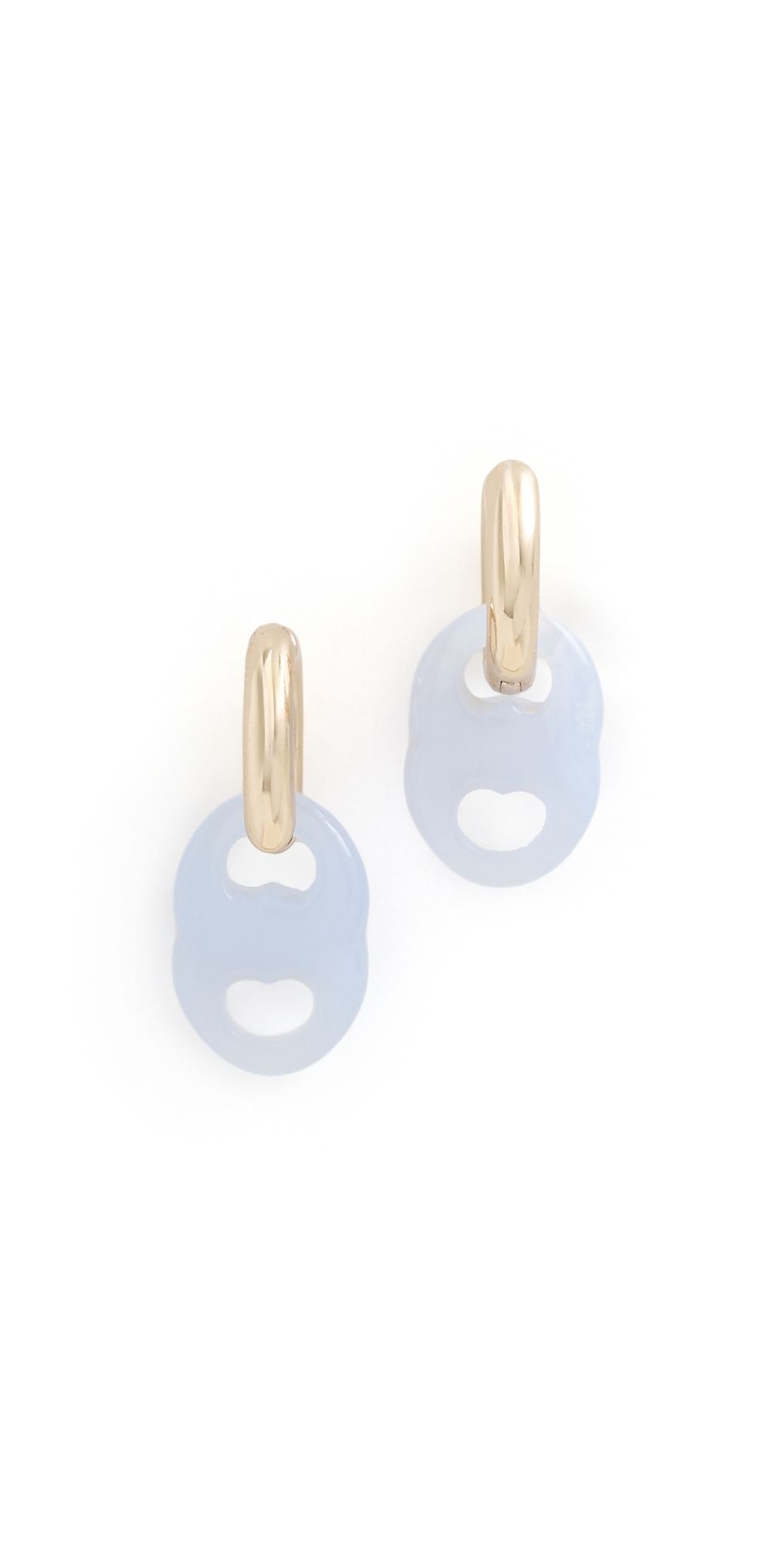 Tory Burch Gemini Link Small Hoop Earrings Light Brass/Light Blue One Size