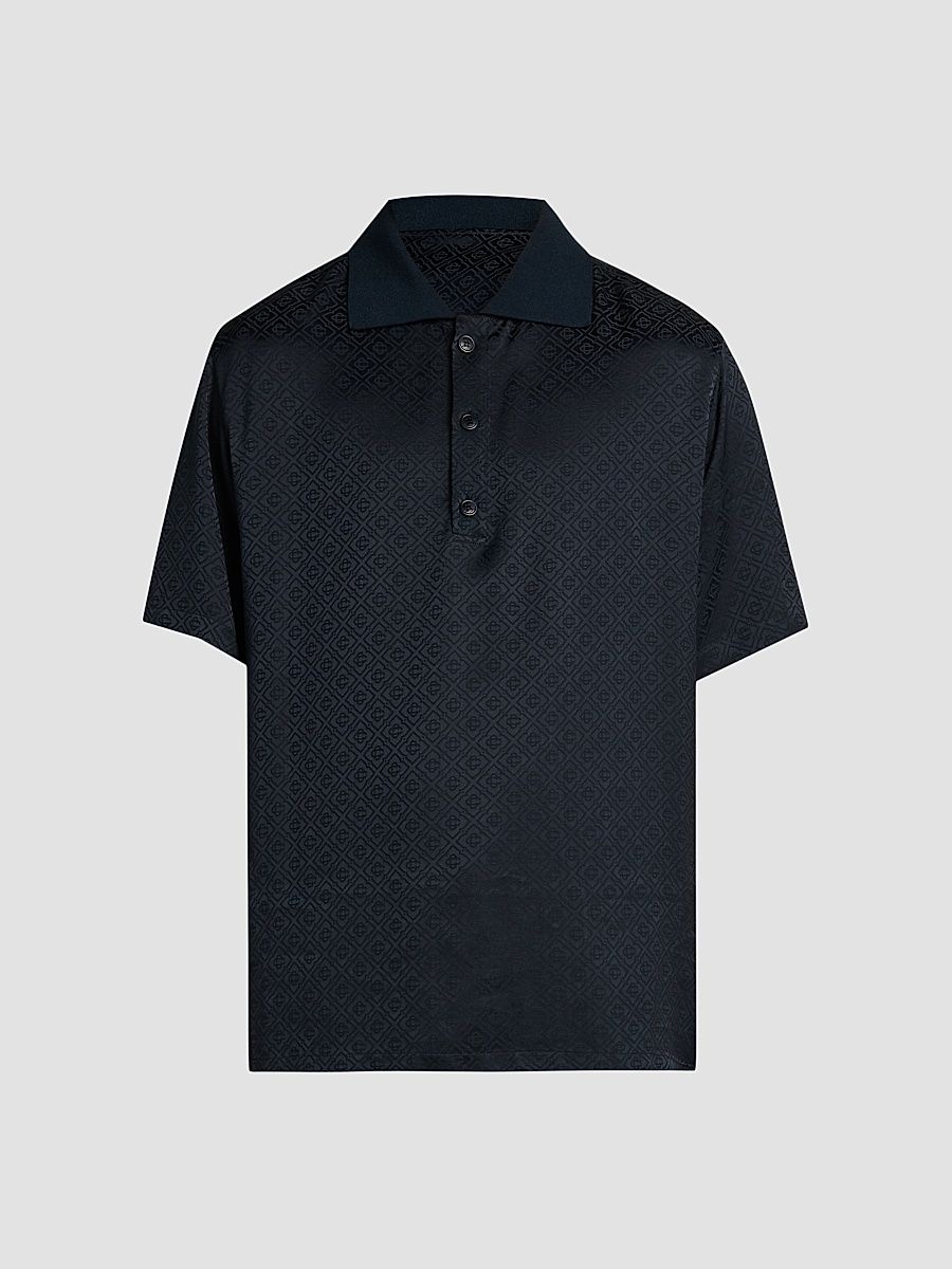 Men's Logo Print Knit Collar Polo Shirt - Dark Navy - Size Small