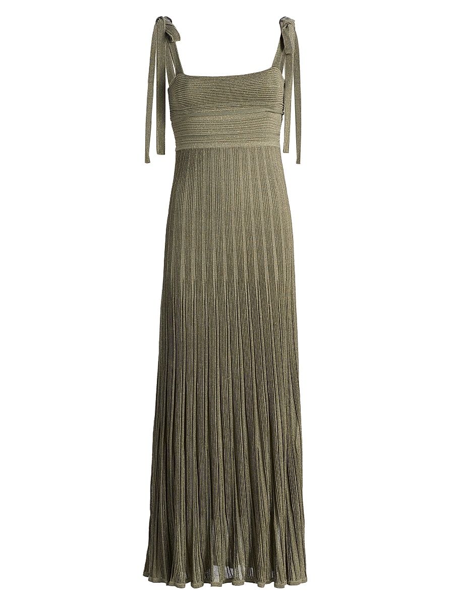 Women's Wanderlust Metallic Shoulder-Tie Maxi Dress - Metallic Olive - Size 10