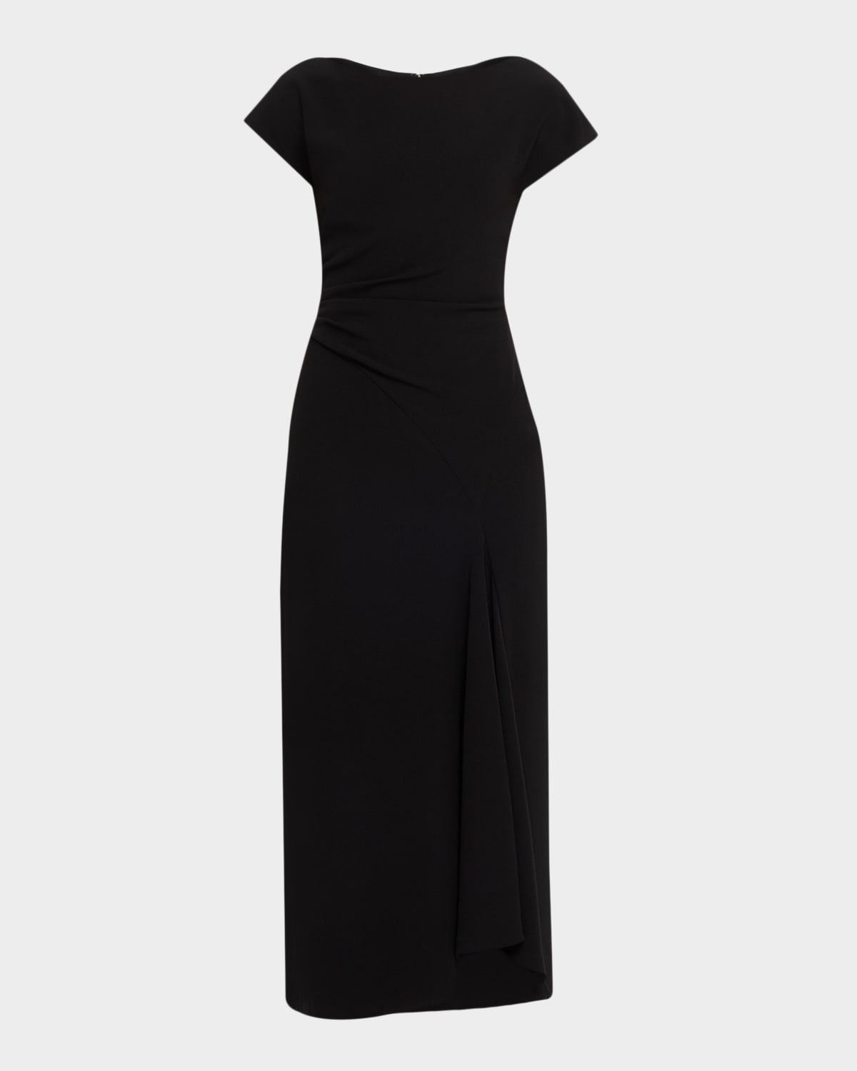 Fluid Crepe Cascading Godet Midi Dress