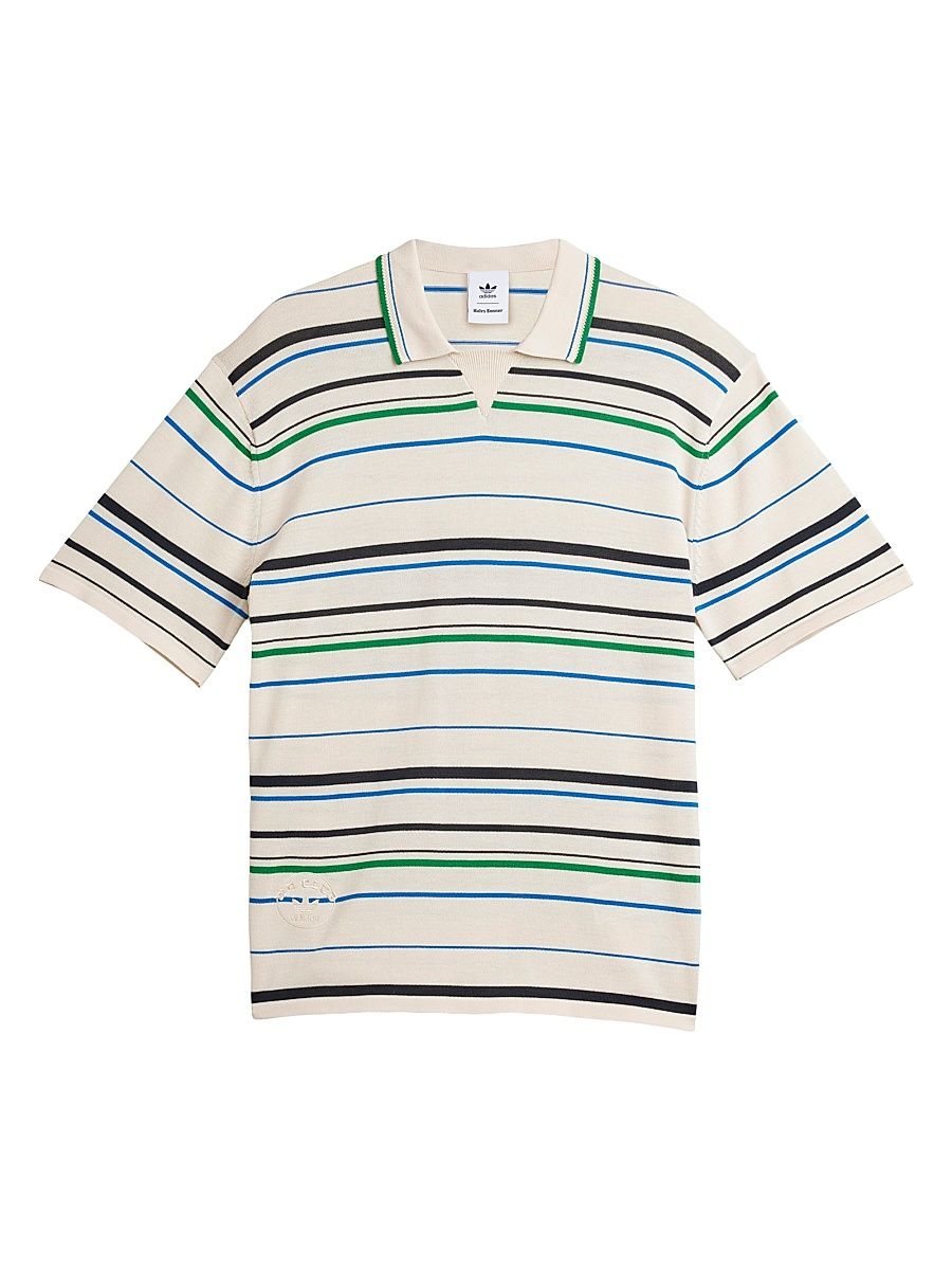 Men's adidas x Wales Bonner Knit Polo - Wonder White Green Bluebird - Size XS