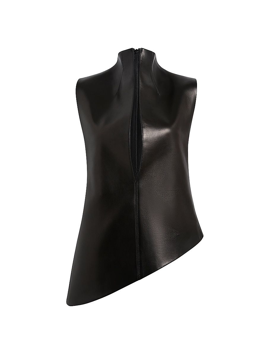 Women's Von Asymmetric Leather Sleeveless Top - Black - Size 10