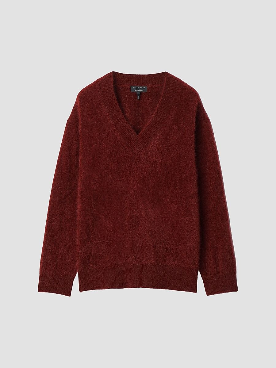 rag & bone Women's Jada V-Neck Cashmere Sweater - Pomegranate - Size XL