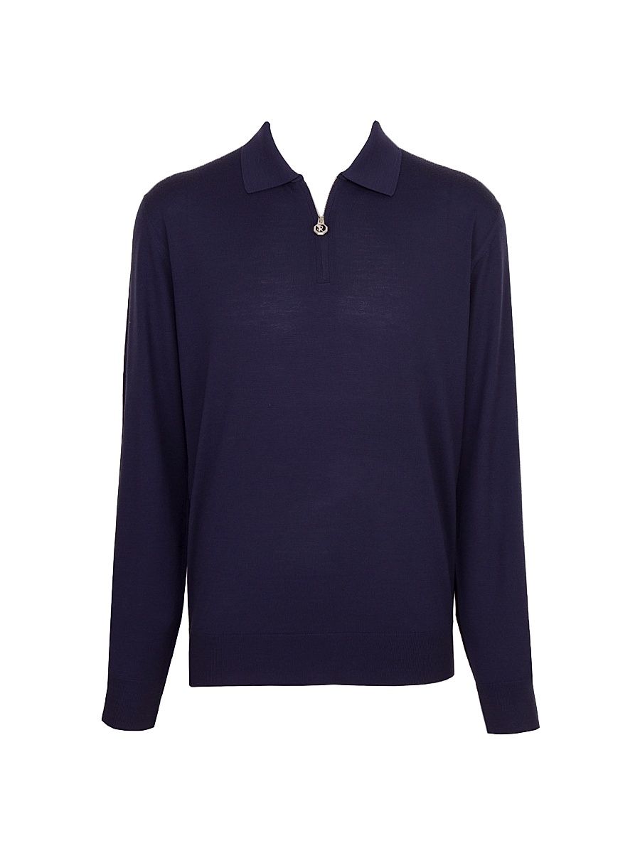 Men's Wool Polo Sweater - Blue - Size 46