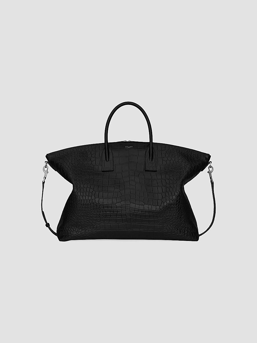 Saint Laurent Women's Giant Bowling Bag in Crocodile-Embossed Leather - Black