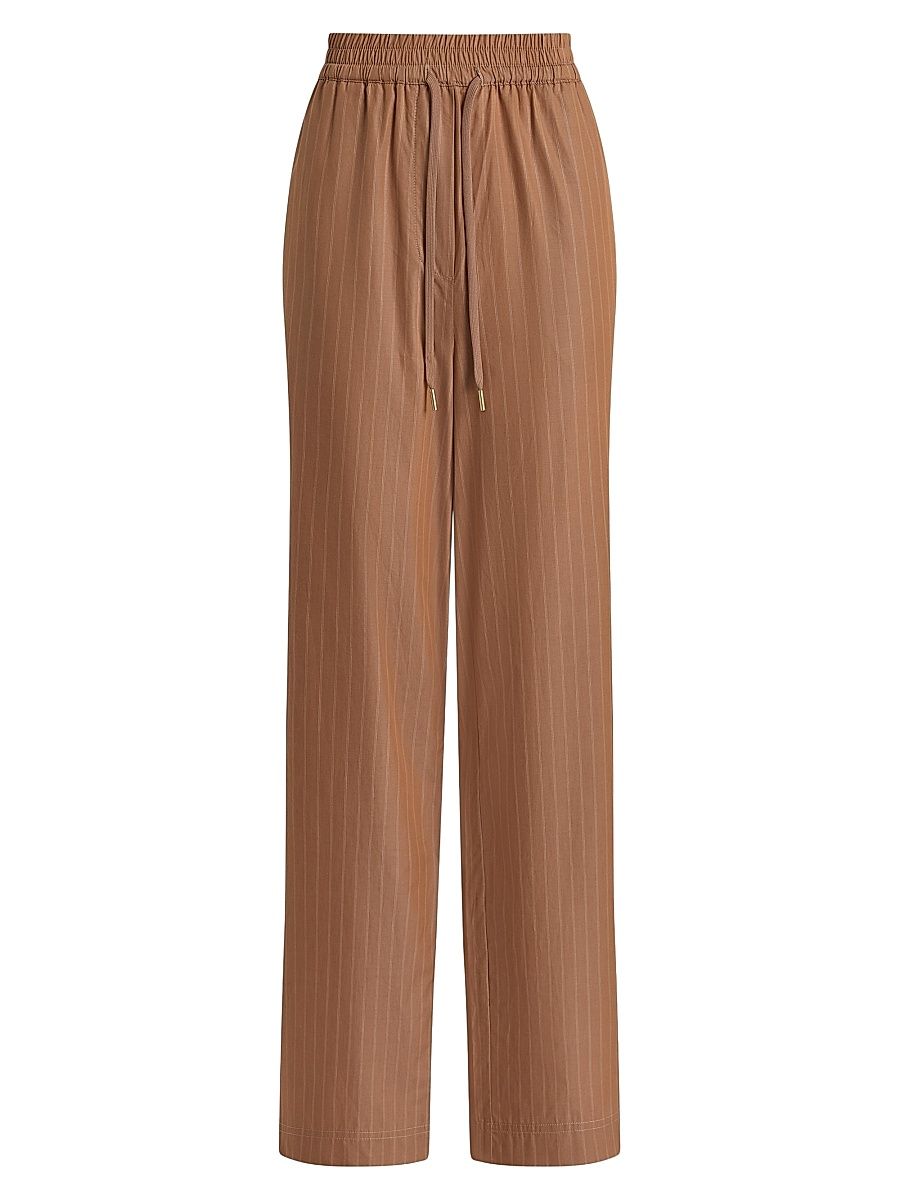Women's Rowan Striped Cotton High-Rise Straight-Leg Pants - Camel Stripe - Size Large