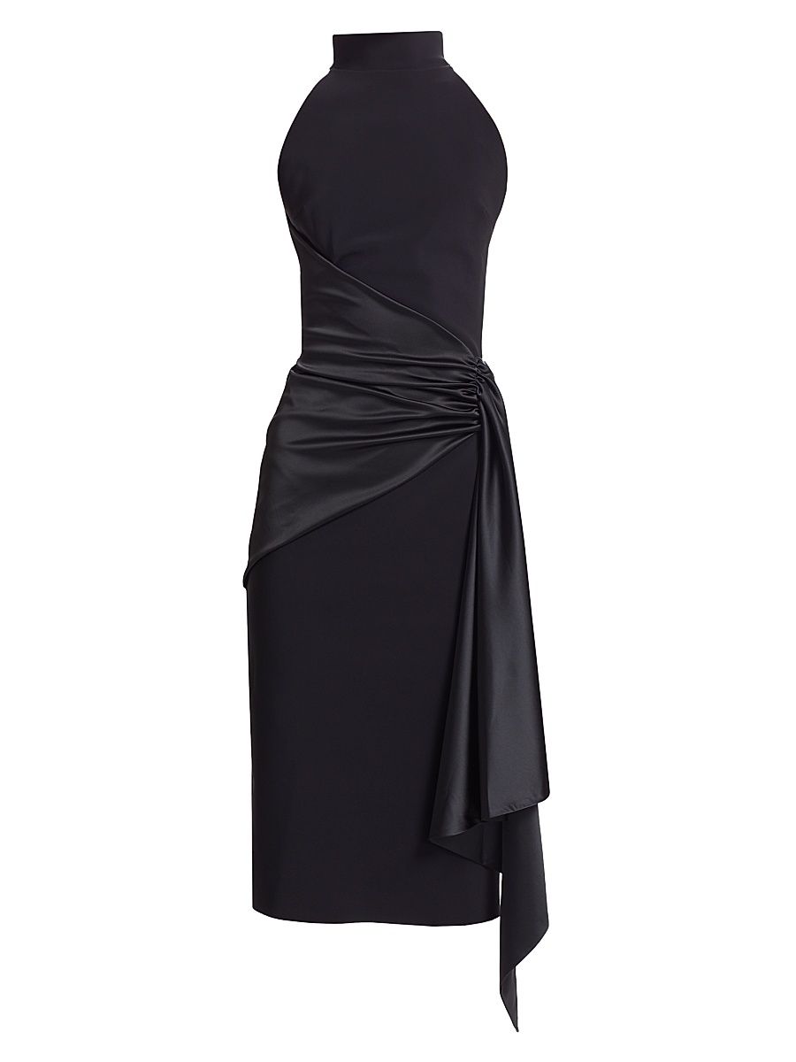 Women's Satin Sash Sheath Dress - Black Body With Black Sash - Size 16