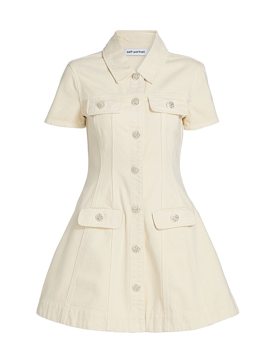 Women's Fit & Flare Denim Minidress - Cream - Size 8