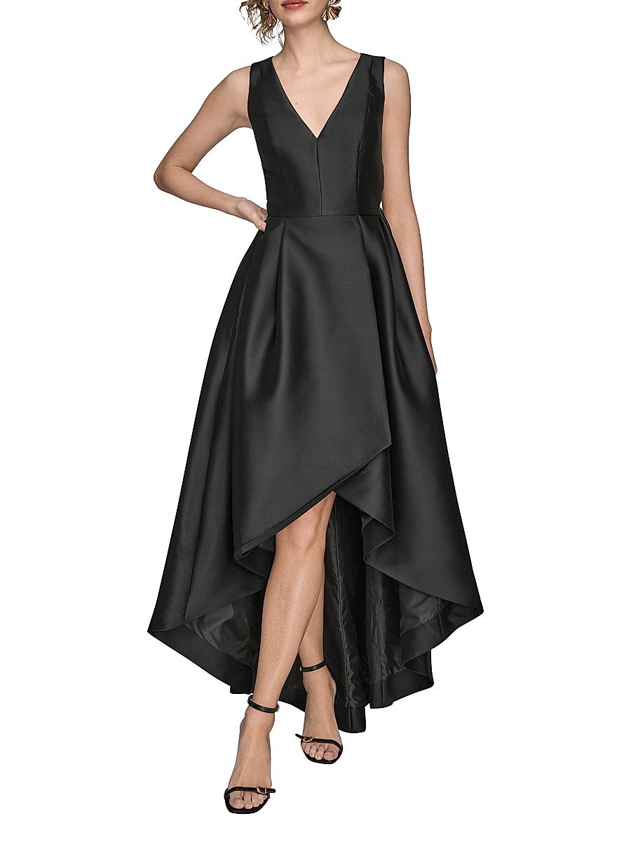 Women's Satin Sleeveless High-Low Gown - Black - Size 2