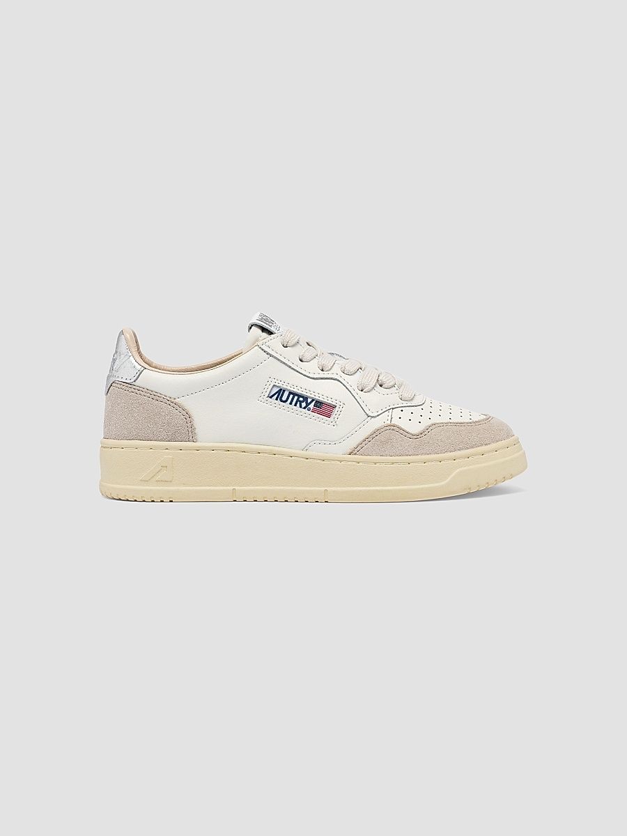 Women's Medalist Leather Low-Top Sneakers - White Silver - Size 6