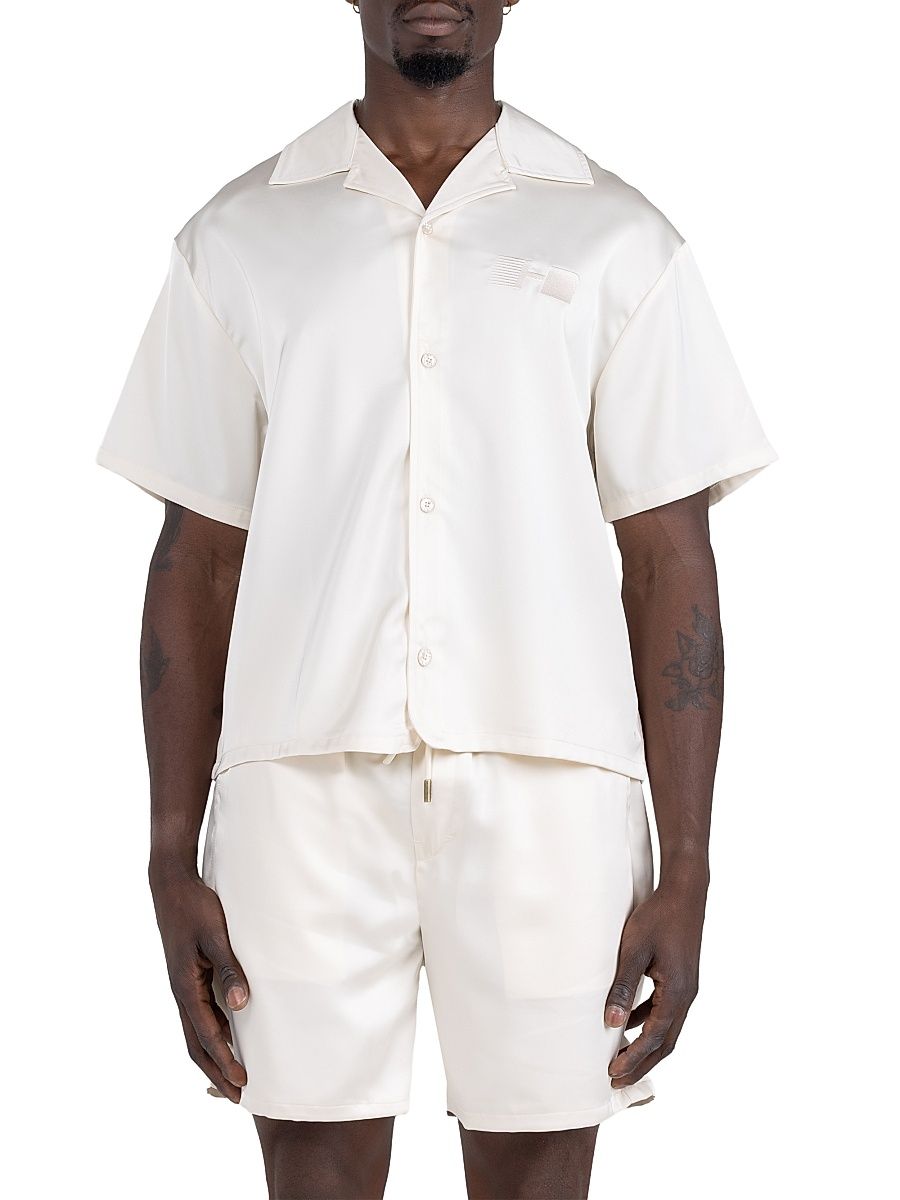 Men's Logo Satin Camp Shirt - Sand - Size Small