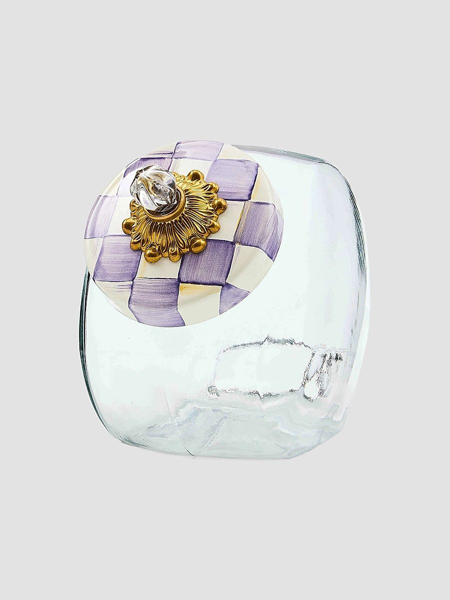 Violet Check Lid Cookie Jar