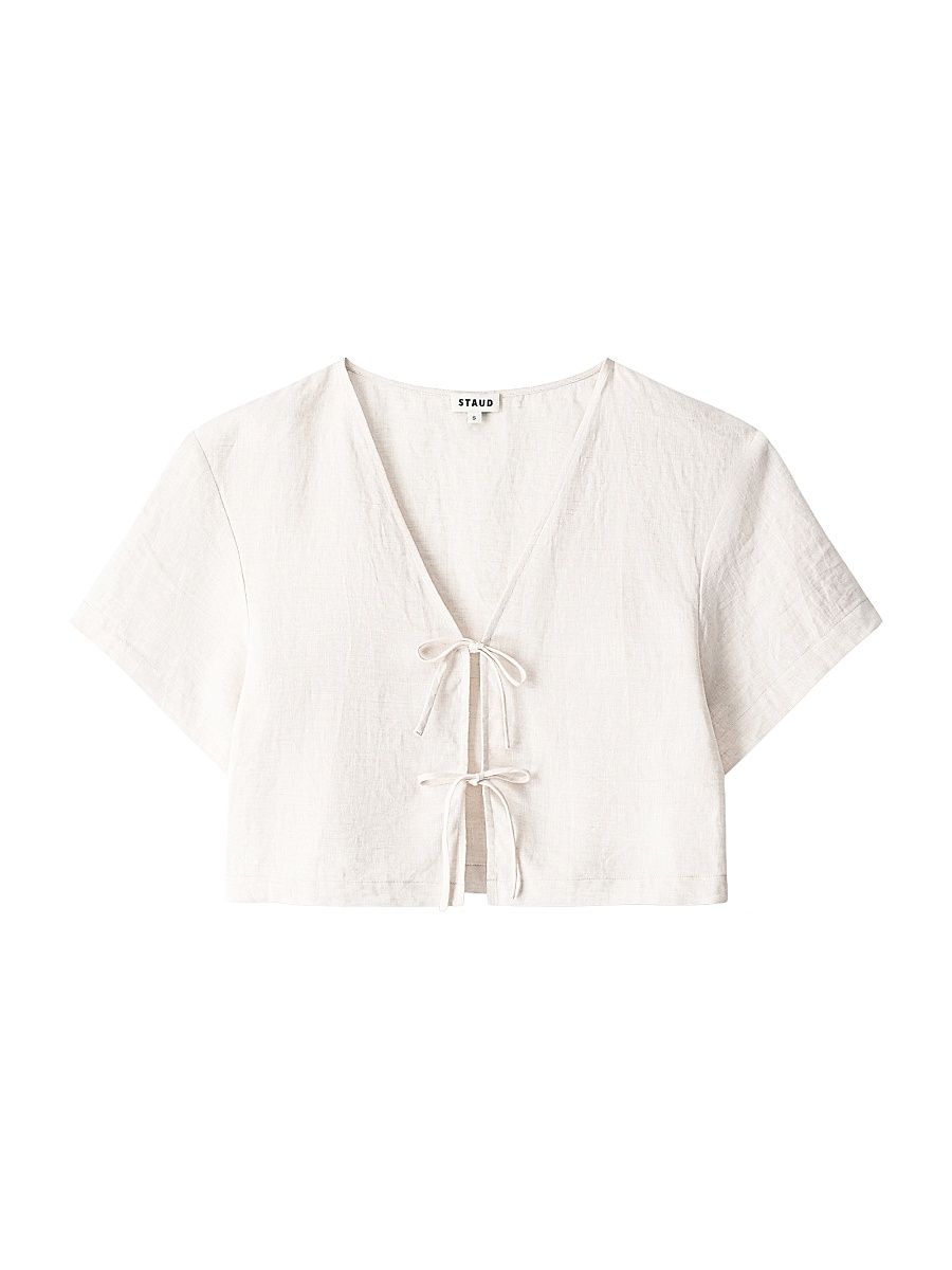 Women's Ava Linen Crop Top - Natural - Size XL