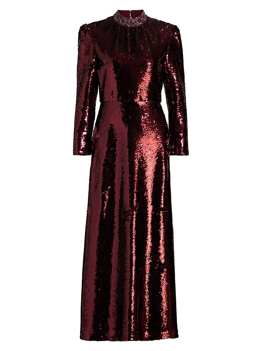 Women's Jena Sequined Maxi Dress - Deep Garnet - Size 12