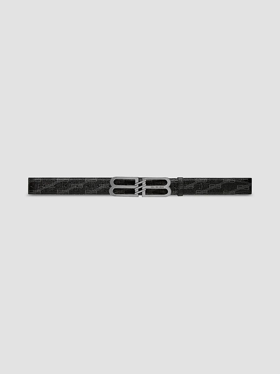 Balenciaga Women's BB Signature Belt BB Monogram Coated Canvas - Black Grey - Size 44