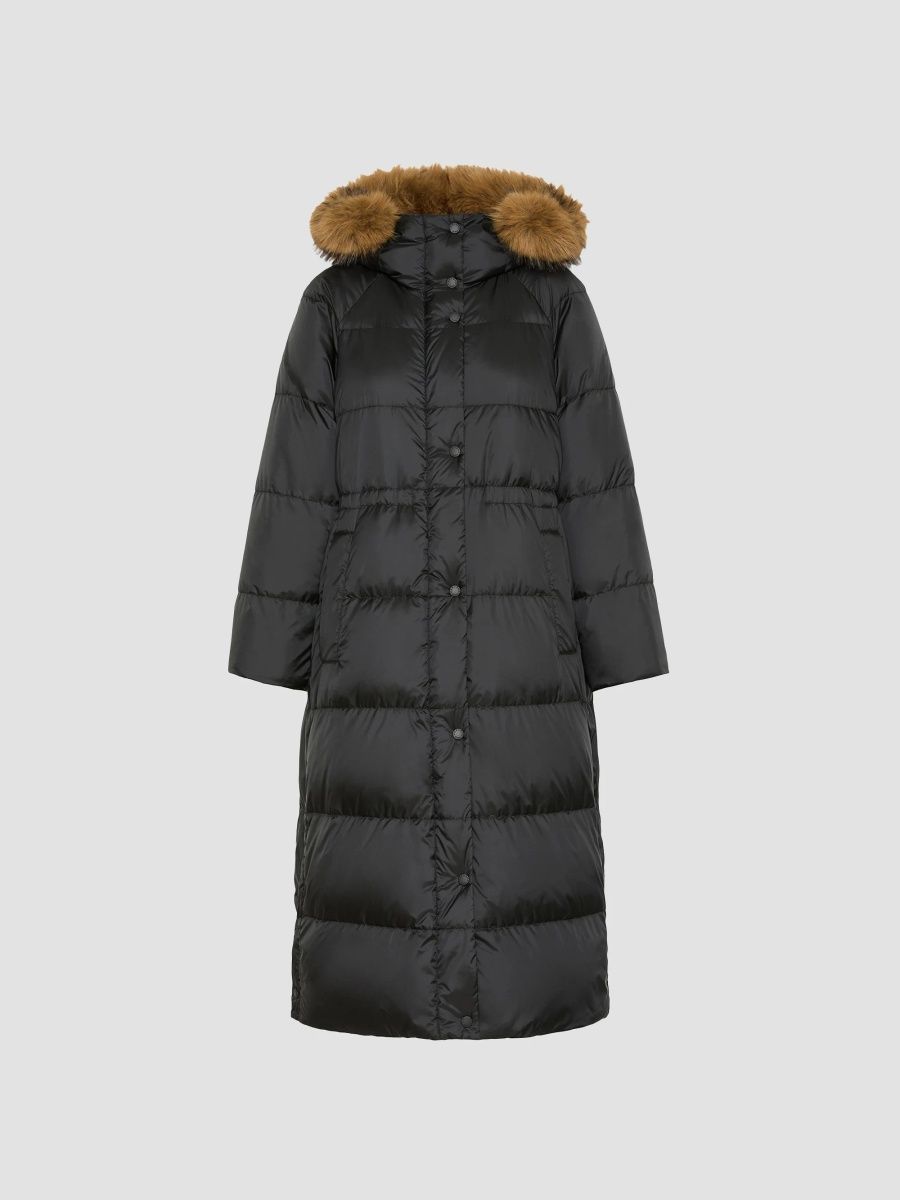 Weekend Max Mara Women's Long Reversible Down Coat in Water Repellent Plain Weave Fabric - Black - Size 12