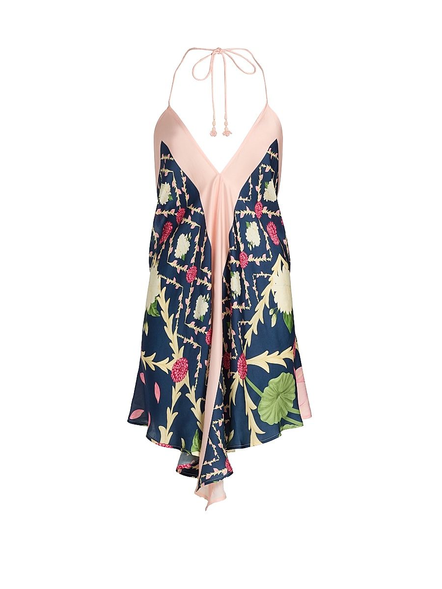 Women's Ammama Floral Handkerchief Minidress - Navy Lotus Scarf - Size Medium