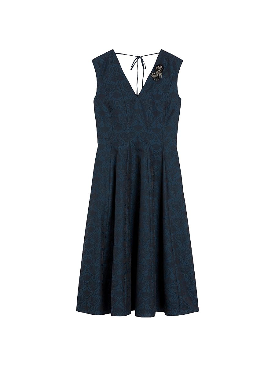 Women's Flared Jacquard Dress - Midnight Blue - Size 16