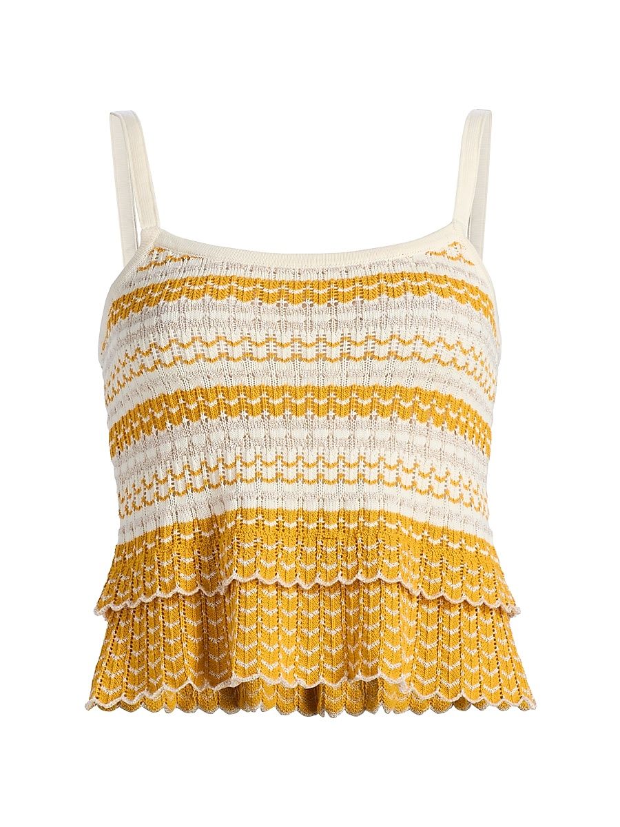 Women's Alina Tiered Crochet Top - Marigold Combo Stripe - Size XL