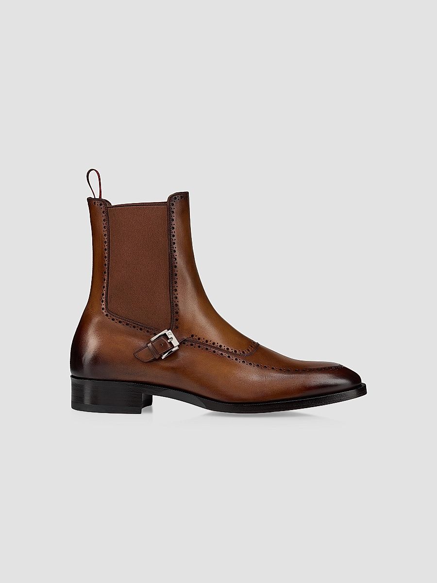 Christian Louboutin Men's Sartosea Patinated Leather Chelsea Booties - Havane - Size 11.5
