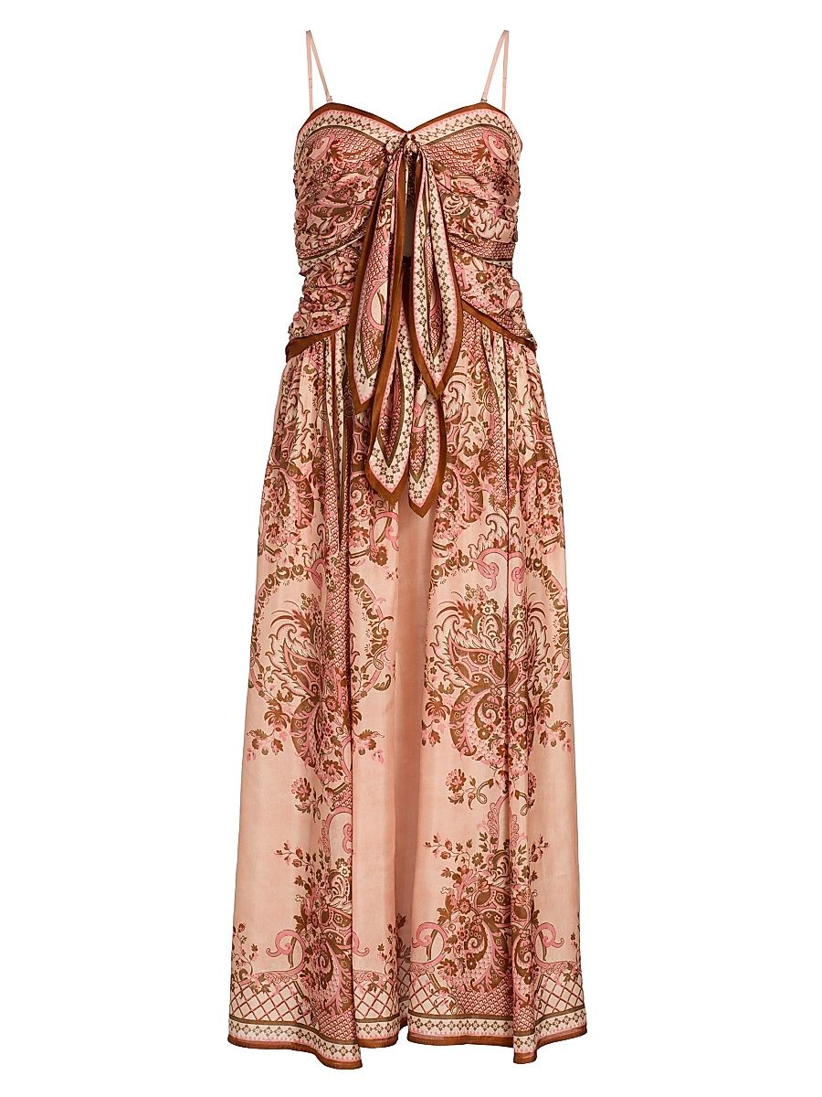 Women's Aster Scarf Paisley Silk Midi-Dress - Pink Paisley Floral - Size 8