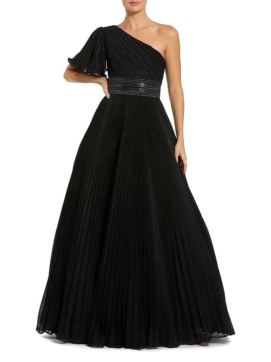 Women's Ieena 1 Pleated Georgette One-Shoulder Gown - Black - Size 18