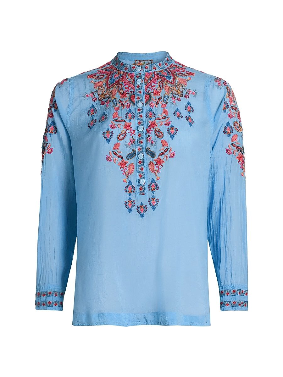 Women's Alba Embroidered Blouse - Lichen Blue - Size Medium