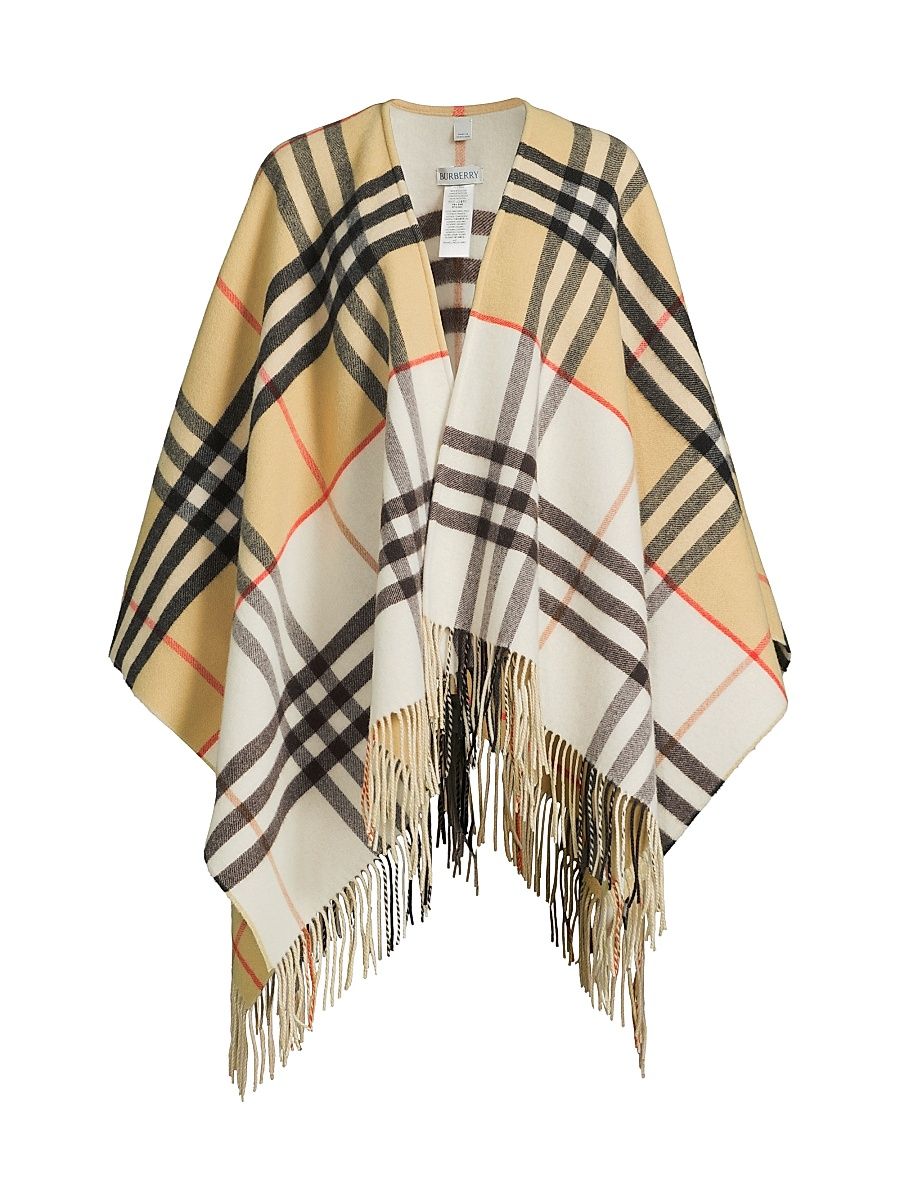 Women's Check Double-Faced Cashmere-Wool Cape - Sand Pebble White