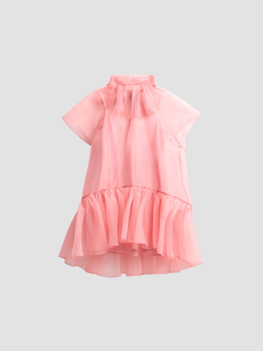 SIMKHAI Women's Beaux Semi-Sheer Tiered Mini Dress - Dusty Rose - Size 12