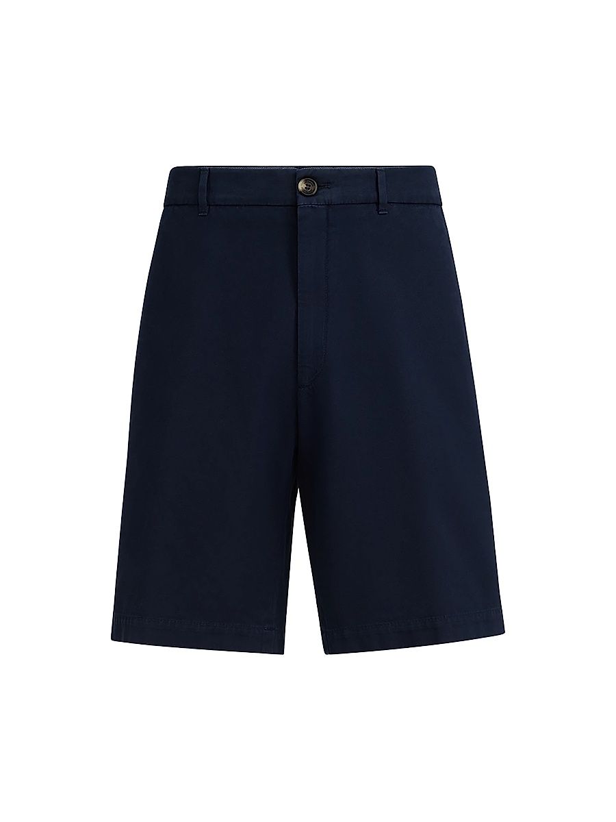 Men's Garment Dyed Bermuda Shorts in Twisted Cotton Gabardine - Navy Blue - Size 48