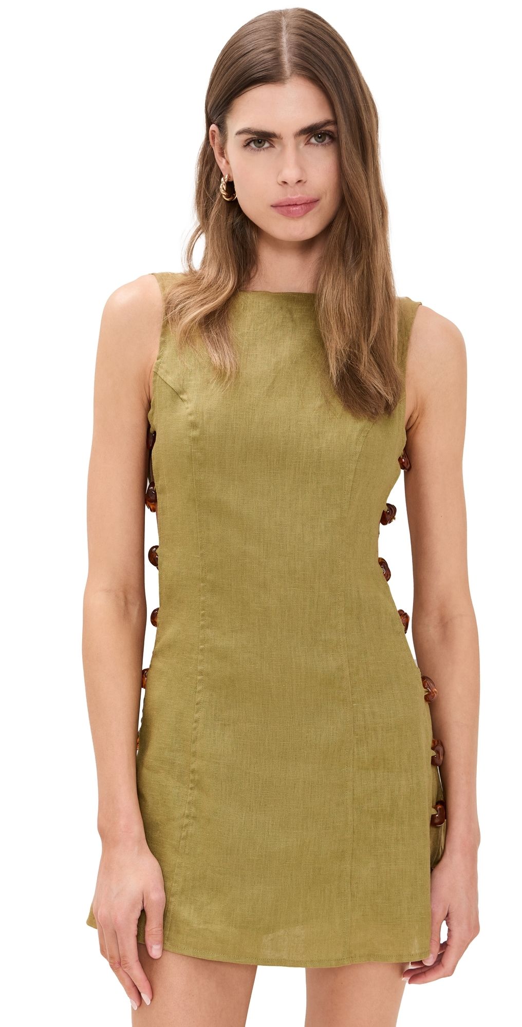VRG GRL Tia Linen Mini Dress Olive S